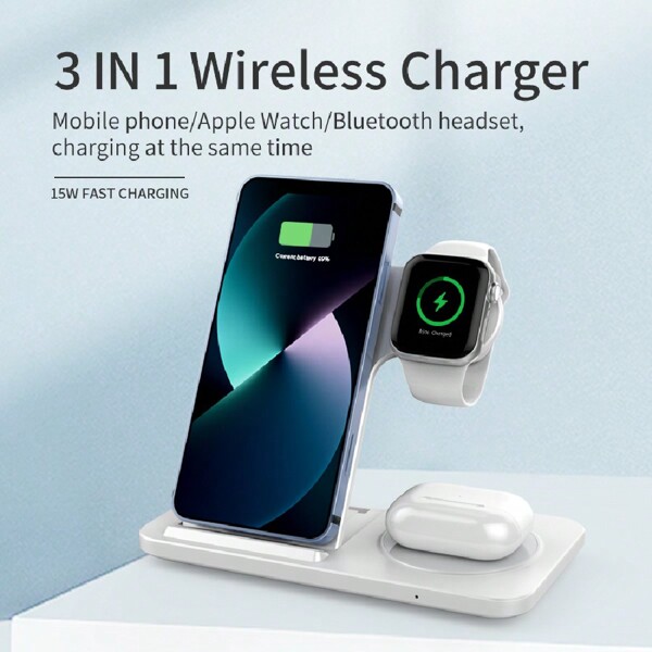 Estação de carregamento rápido 3 em 1 dobrável, suporte para carregador sem fio de 15 W compatível com iPhone 16, 15, 14, 13, 12, 11/Pro/Max/Mini/Plus, X, XR, XS/Max, SE, 8/Plus, compatível com 1-9, compatível com 3/2/Pro, compatível com iPhone 16, 15, 14, 13, 12, 11, X 8 Pro Max/Pro/Mini/Plus, compatível com , compatível com , adequado para escritório, dormitório e casa