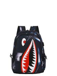 1 Stück Rucksack für Jungen und Mädchen im Alter von 14-16 Jahren, aus Nylon mit Reißverschluss, Muster mit Tintenstrahl, großes Fassungsvermögen für den Campus, Studentenrucksack, Rucksack mit witzigem Ausdruck, geeignet für den täglichen Gebrauch