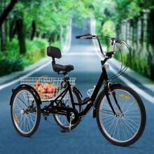 YUNRUX 24-calowy trójkołowy rower 3-kołowy dla dorosłych, seniorów, z koszykiem na zakupy, trójkołowy rower dla dorosłych, 7-biegowy, składany, z koszykiem i światłem