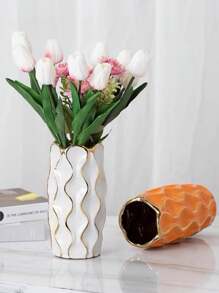 1pc Ceramic Vase, White Vase For Home Decor,Decorative Flower Vase, Vertical Stripe Ceramic Vases For Home Decor, Bedroom, Office, Living Room, Bathroom, Tabletop Decor, Centerpiece