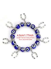 1pc 3 Styles Blue Evil Eye Beaded Stretch Bracelet For Women, Horseshoe Charms & Faceted Beads, Silver Tone Spacers, Boho Stackable Jewelry - Beads - View 10
