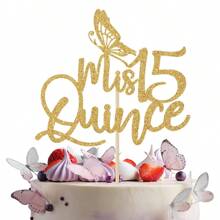 15th Birthday Cake Topper, "Happy 15th", 15th Birthday Party Decor - Gold Glitter, Back To School Valentine's Day - Multicolor - View 4