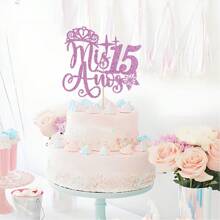 15th Birthday Cake Topper, "Happy 15th", 15th Birthday Party Decor - Gold Glitter, Back To School Valentine's Day - Multicolor - View 6