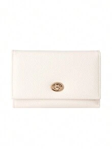 New Women's Medium-Long Wallet, Luxury Leather Wallet Card Holder With Metal Buckle Flip Cover Coin Purse Handbag