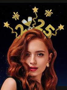 1pc 2025 New Year'S Fireworks Headband - Festive Fireworks Design,Colorful Elastic Hair Accessory For Festive Celebrations,For New Year Celebrations And Themed Parties,Photo Props, And Fun Occasions - Adjustable, Soft, And Comfortable Headwear - Multicolor - View 4