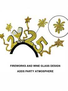 1pc 2025 New Year'S Fireworks Headband - Festive Fireworks Design,Colorful Elastic Hair Accessory For Festive Celebrations,For New Year Celebrations And Themed Parties,Photo Props, And Fun Occasions - Adjustable, Soft, And Comfortable Headwear - Multicolor - View 7