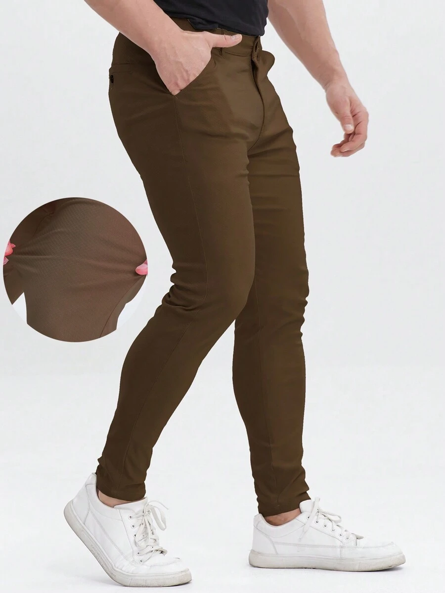 ALLELMS Men's Slim Fit Wrinkle-Resistant Stretch Cotton Twill Dress Pants - Coffee Brown - View 1