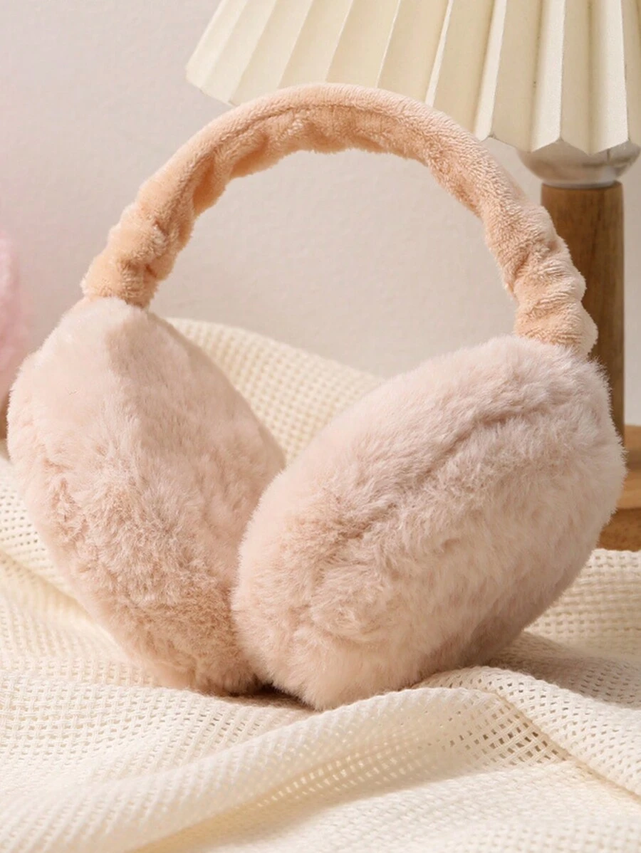 1pc Women's Cute Solid Color Warm Ear Warmer With Fleece, Windproof Foldable Cold Weather Earmuffs - Apricot - View 1