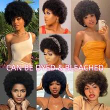 Pixie Short Afro Curly Bob Human Hair Wigs With Bangs For Women Brazilian Remy Hair Natural Kinky Curly Wigs No Lace Machine Made Wig Brown Color 180 Density - View 6