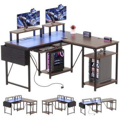 HOMALL L Shaped Office Desk With Shelves Reversible Corner Computer Desk With File Drawer And Dual Monitor Stand
