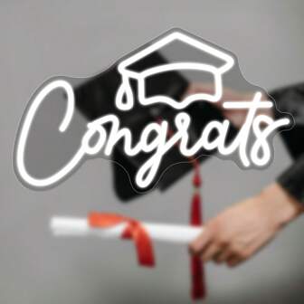 1pc Congratulations Graduate White LED Neon Sign, 17*9.8 Inches Graduation Backdrop Neon Sign For Graduation Party Wall Decor, USB Powered With Dimmer Switch, Graduation Neon Wall Sign Gift