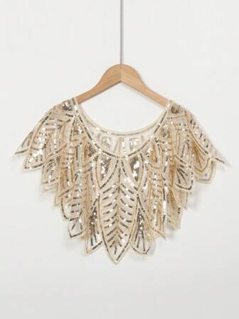 1 件女式正式披肩亮片晚礼服旗袍复古披肩上衣轻质亮片小披肩串珠