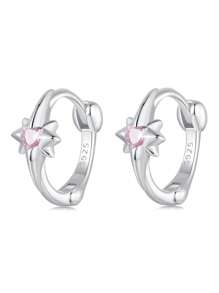 WOSTU 1pair 925 Sterling Silver Beautiful And Elegant Sparkling Star Series Earrings, Inlay Delicate Sparkling Zirconia Stones For Women Fine Jewelry Gift Fit Party Wear - Silver - View 15