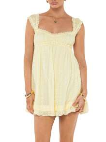 Women Summer Sleeveless Dress Floral Embroidery Loose Party A-Line Dress For Beach Club Streetwear