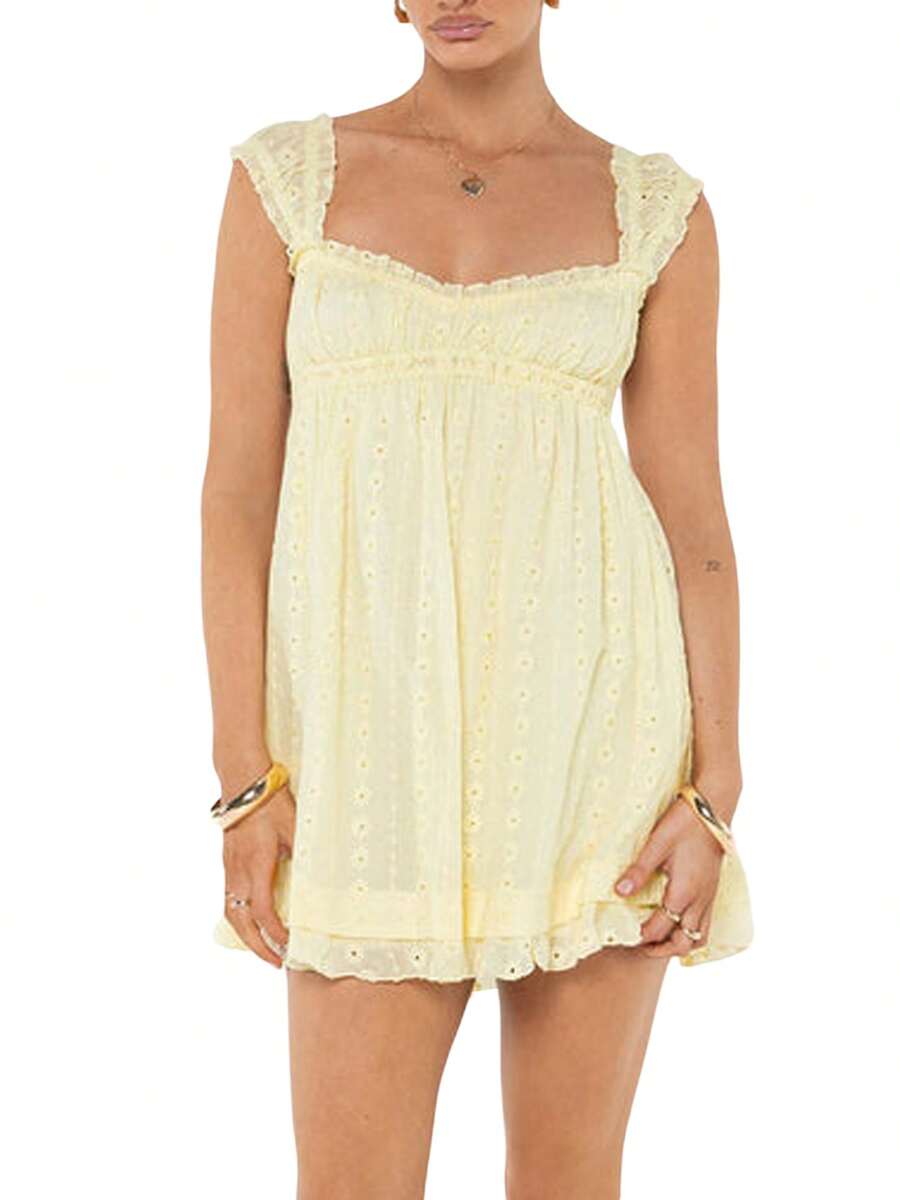 Women Summer Sleeveless Dress Floral Embroidery Loose Party A-Line Dress For Beach Club Streetwear