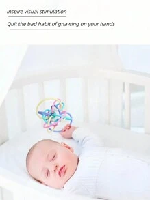 1 件婴儿牙胶和感官玩具和手抓曼哈顿球带柔软摇铃适用于婴儿安抚玩具，婴儿咀嚼和感官球适合 0-3 岁，安全 TPU 婴儿出牙玩具 - 彩色 - 查看 9