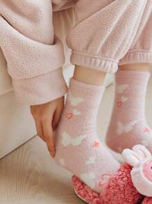 1/3 pares entrega aleatoria, Calcetines de cachemira con diseño lindo de nubes y corazones para mujer, hasta la pantorrilla