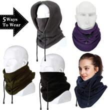 Winter Fleece Balaclava Ski Mask Scarf Neck Warmer Thermal Snood Hat - Multicolor - View 6