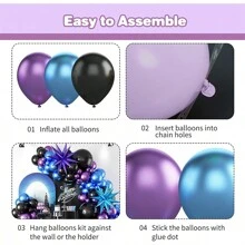 黑色镀铬金属紫蓝色乳胶气球拱门套件，带爆炸星加厚铝箔气球，适用于视频游戏超级英雄外太空主题 1 岁 3 岁 5 岁男士生日派对装饰用品 - 如圖所示 - 查看 3