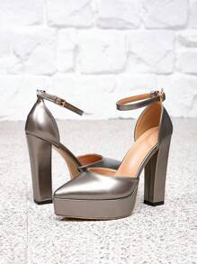 2025 年秋冬高跟鞋绿色高跟鞋优雅鞋尖头鞋舒适高跟鞋坡跟鞋厚底高跟鞋正装高跟鞋度假鞋粗跟鞋尖头高跟鞋优雅鞋时尚新款派对高跟鞋性感女式浅口鞋 - 銀色 - 查看 7