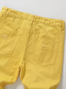 Men's Ripped Non-Stretch Regular Fit Straight-Leg Denim Pants Jeans - 黃色 - 查看 7