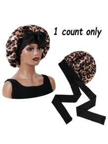 1pc Satin Bow Tie Sleeping Cap, Solid Color Elastic, Lightweight & Breathable, Suitable For Women & Girls, Black - Yellow - View 6