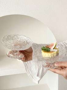 1pc Vintage High-End Embossed Floral Glass Fruit Bowl, Creative Small Exquisite Dessert, Snack, Candy Serving Tray, Cake Plate