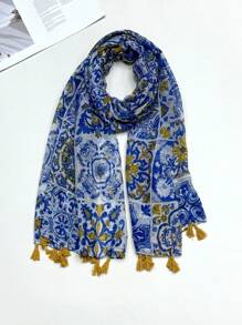 Fashionable Ditsy Floral New Bohemian Scarf, Breathable Printed Tassel Shawl, Elegant Style Women's Sunscreen Holiday Travel Scarf - Multicolor - View 10