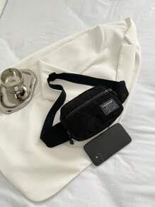 纯色灯芯绒帆布简约风格多功能迷你斜挎包/单肩包，时尚休闲旅行钱包带手机袋，适合女士