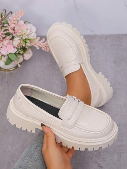 2024 New Thick Sole English Style Mary Jane Flat Shoes, Women Slip-On Loafers, Black