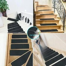 7/15pcs 19*45cm Rectangular Non-Slip Stair Treads, Plain, Self-Adhesive Anti-Slip Stair Mats, Suitable For Wooden Steps - 22x70cm Indoor Peel And Stick Carpet, Durable Stair Pads, Suitable For Elderly, Pets And Families, Relieve Foot Pressure - Multicolor - View 8