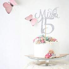15th Birthday Cake Topper, "Happy 15th", 15th Birthday Party Decor - Gold Glitter, Back To School Valentine's Day - Multicolor - View 16