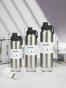 1 件不锈钢真空保温杯和水瓶，容量大，适合健身、运动、户外、旅行、开车上学 - 銀色 - 查看 6
