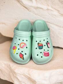 Sandalias de mujer talla grande, nuevas de moda para verano 2025, con un diseño ligero y patrones de hamburguesa y helado de dibujos animados desmontables, zuecos de jardín transpirables, chanclas de playa ajustables (el talle corre pequeño, por favor pida 1 o 2 tallas talla grande)