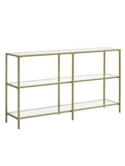  VASAGLE  Mesa de sofá Consola de 51.5 Pulgadas con 3 estantes, Mesa de Entrada con Estante de Vidrio Templado, Color Dorado