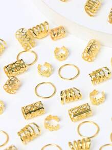 50pcs Gold Sun Mixed Set, Women & Girls Hair Accessories, Fashion Hippie Style Hair Rings, Halloween Hair Decorations, Head Accessories, Claw Clips - Gold - View 5