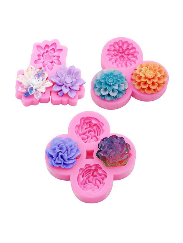 1pc Pink Liquid Silicone Material Silicone Mold, Realistic Lotus & Purple Gold Flower Resin Jewelry Accessory Silicone Mold For Making Hair Clips, Hair Ties, Hollow Out Clogs, Resin Crystal Epoxy Decoration DIY Clay Craft