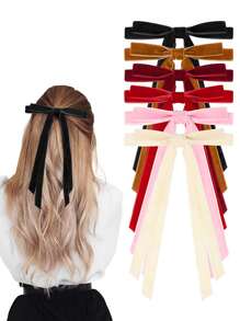 1/6 Packs Velvet Bow Hair Clip Ribbon Accessories Ponytail Stand Hair Knot Ladies Autumn And Winter Warm Suede Material Suitable For Daily Party And Travel Wear, Valentine's Day Fashion Colors Cute Claw Clips Hair Slide Hair Barrettes