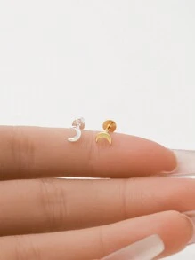 1件金色新月形內螺紋唇釘 | 925純銀耳釘 | 耳軟骨平耳釘 | 有背扣唇釘 | 中性日常佩戴 - 彩色 - 查看 3