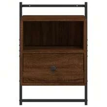 Brown Oak Wall-Mounted Bedside Cabinets Set Of 2 Engineered Wood Storage Solution 40x30x61 Cm Modern Design - Brown - View 6
