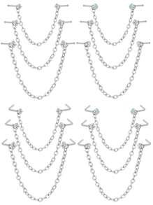 CIZME 3Pcs/Set Silver Rose Gold Nose Chain Piercing Across Nose Stainless Steel 20G L Bone Shaped Nose Ring Chains For Women CZ Nose Studs With Chains Nose Stud Chain Nostril Piercing Jewelry - Nose Chain - View 1