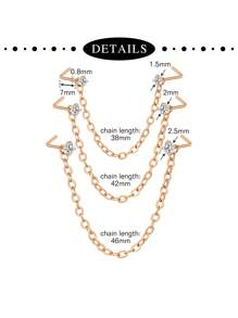 CIZME 3Pcs/Set Silver Rose Gold Nose Chain Piercing Across Nose Stainless Steel 20G L Bone Shaped Nose Ring Chains For Women CZ Nose Studs With Chains Nose Stud Chain Nostril Piercing Jewelry - Nose Chain - View 5