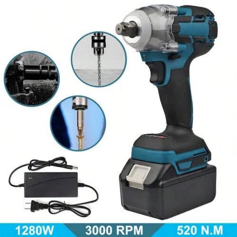 Cordless Electric Impact Wrench Gun 1/2'' High Power Driver With Li-Ion Battery Tools - US A Type Plug(110-127V) - View 1
