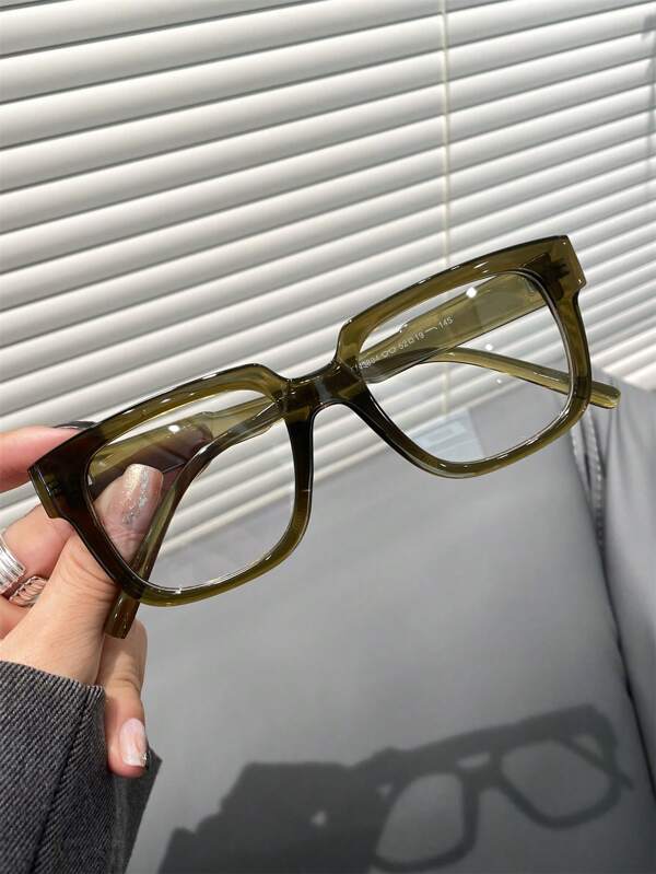 1pc Vintage Transparent Frame Y2K Square Decorative Glasses, Transparent Grey Frame & Glossy Black Lens Fashion Glasses, Accessory For Women