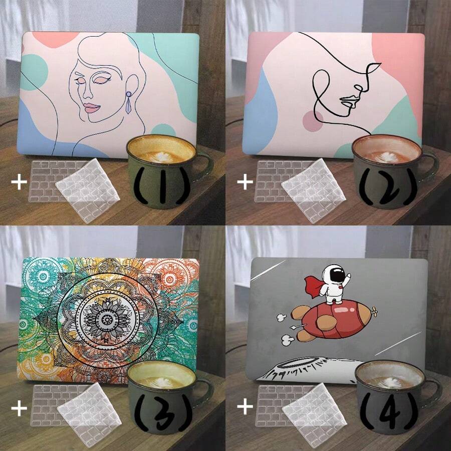 Có 4 mẫu hoạt hình để lựa chọn và đi kèm với miếng bảo vệ bàn phím. Tương thích với vỏ máy tính MacBook Air Pro, vỏ máy tính 13/14/15/16 inch và đi kèm với miếng bảo vệ bàn phím - Nhiều màu - Xem 1