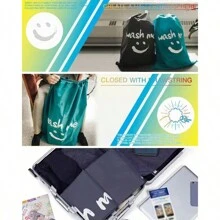 1/3 piezas, Bolsa con cordón de gran capacidad para ropa sucia con estampado de sonrisa, bolsa de lavandería, bolsa de almacenamiento de gran capacidad, bolsa de almacenamiento de ropa sucia, 4 colores diferentes, bolsa de compras, bolsa de mudanza, bolsa para el polvo de la ropa, bolsa plegable para almacenamiento en el hogar
