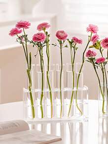 6pcs/Set Clear Acrylic Base Modern Hydroponic Test Tube Vases With Plastic Planters For Indoor Gardening, Transparent Minimalist Self-Watering Plant Propagation Stations, Air Purifying Home Office Desk Decor, Low-Maintenance Spring Season Display For Housewarming/Wedding Favors Gifts Birthday Graduation Home Decor Room Decor Flower Vase Glass Vase