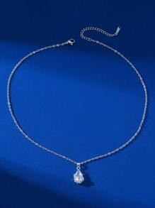 1 件简约镂空梅花边锆石吊坠项链，时尚百搭女士锁骨链 - 彩色 - 查看 4