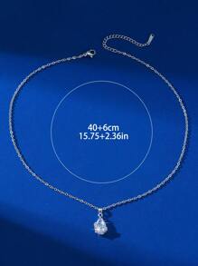 1 件简约镂空梅花边锆石吊坠项链，时尚百搭女士锁骨链 - 彩色 - 查看 5