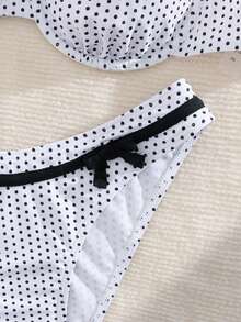 全新软杯钢圈波尔卡圆点可调节肩带交叉后背比基尼泳装女士夏季海滩 - 白色 - 查看 5